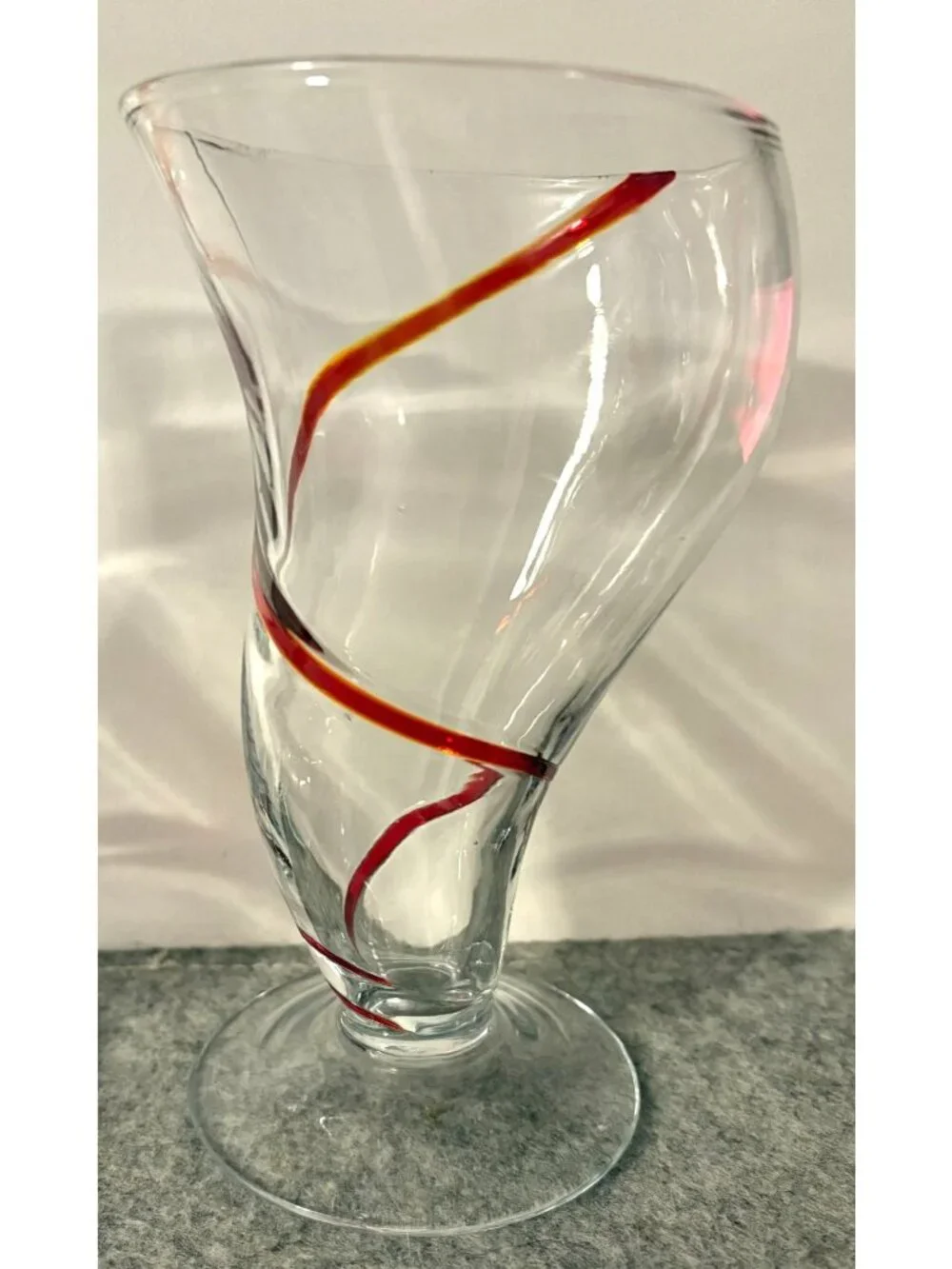 Set of 2 Pier 1 Vintage Red Tornado Swirl Parfait Glasses  6.5